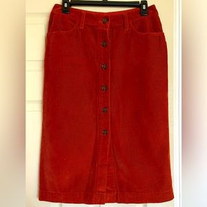Gap button down corduroy rust-colored skirt